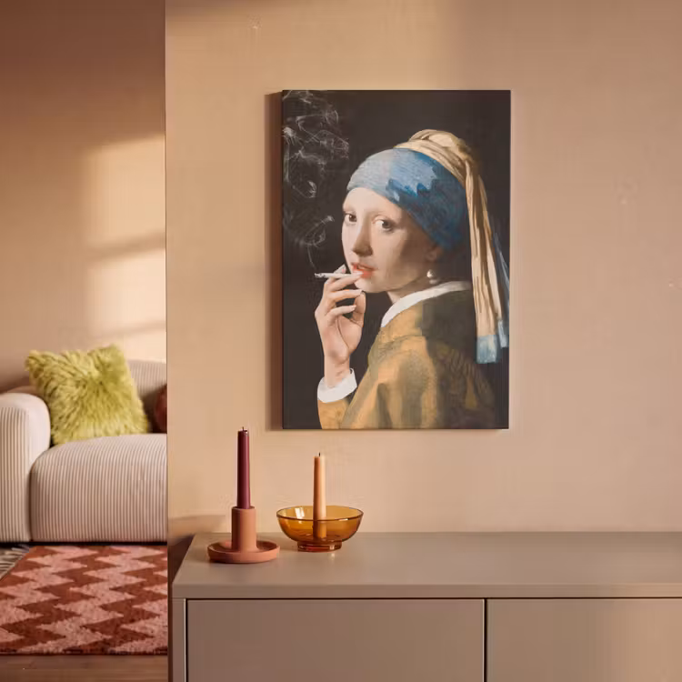 Canvas schilderij - Meisje met de parel - Johannes Vermeer - Sigaretten — 2