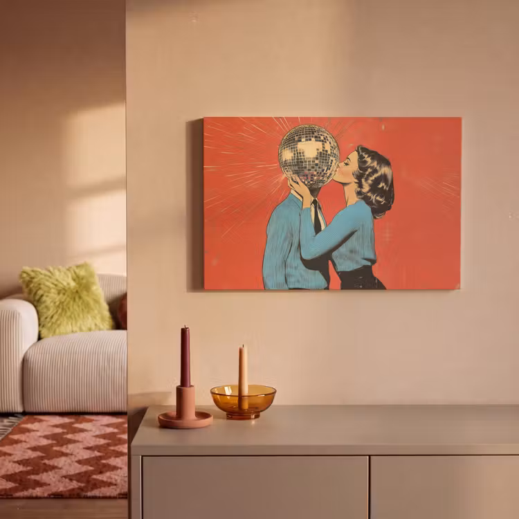 Canvas schilderij - Vrouw - Retro - Discobal - Kus — 2
