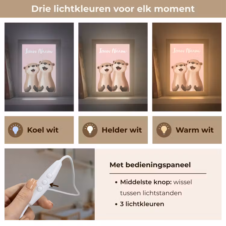 Nachtlampje met naam - Otters - Glimlach - Bruin — 7