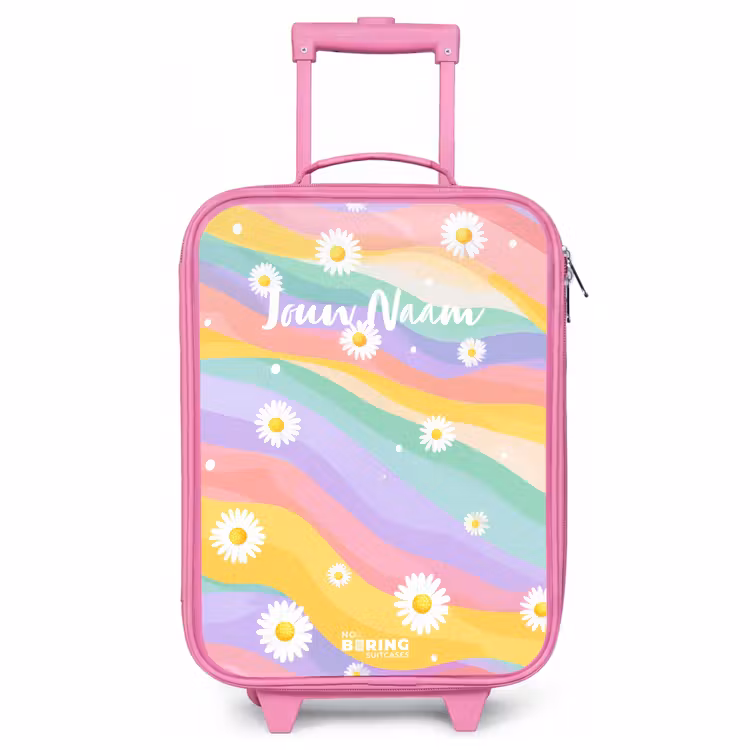 Kinderkoffer - Roze - Madeliefjes op regenboogachtergrond — 1