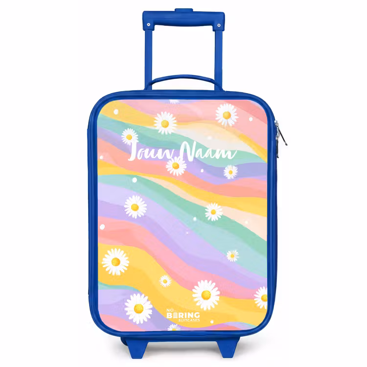 Kinderkoffer - Blauw - Madeliefjes op regenboogachtergrond — 1