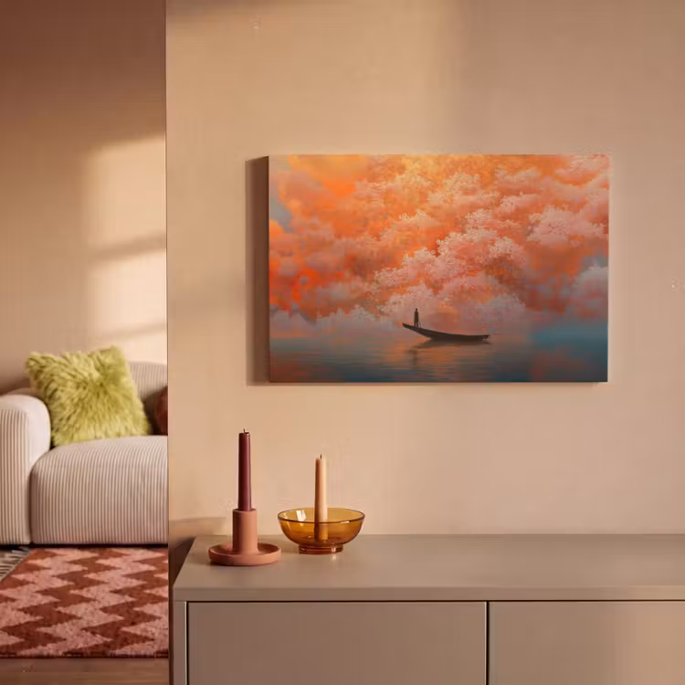 Canvas schilderij - Zee - Boot - Wolken - Oranje — 2