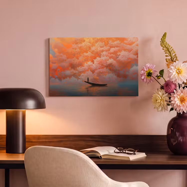 Canvas schilderij - Zee - Boot - Wolken - Oranje — 4
