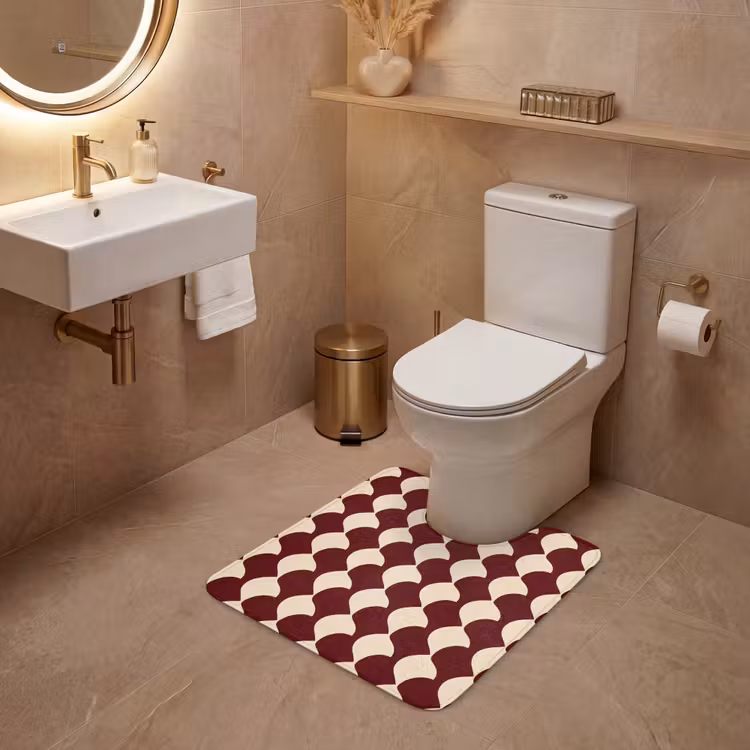 WC Mat - Rood - Tegelpatroon - Crème — 3