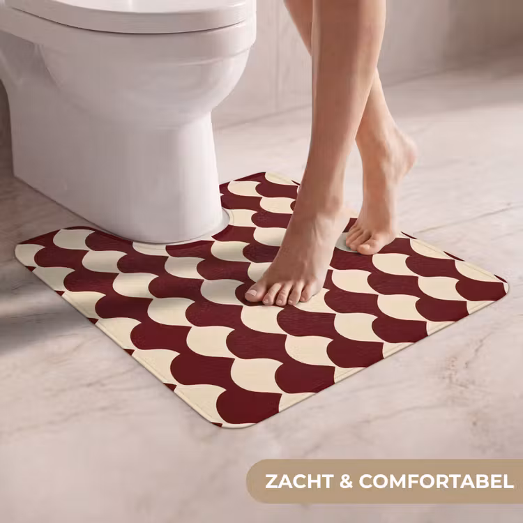 WC Mat - Rood - Tegelpatroon - Crème — 5