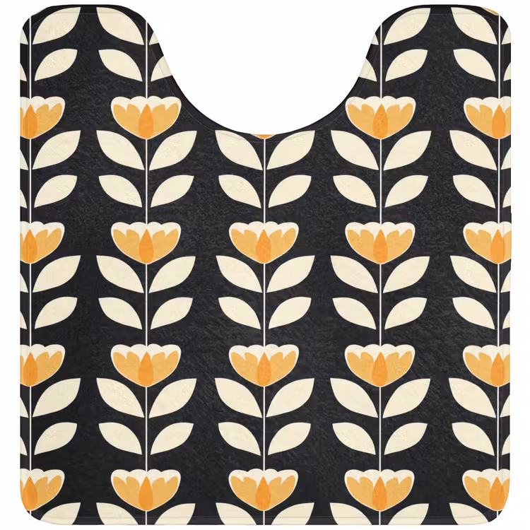 WC Mat - Retro - Bloem - Zwart - Okergeel — 1