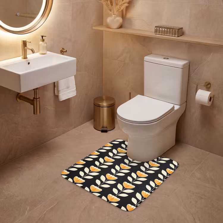 WC Mat - Retro - Bloem - Zwart - Okergeel — 3