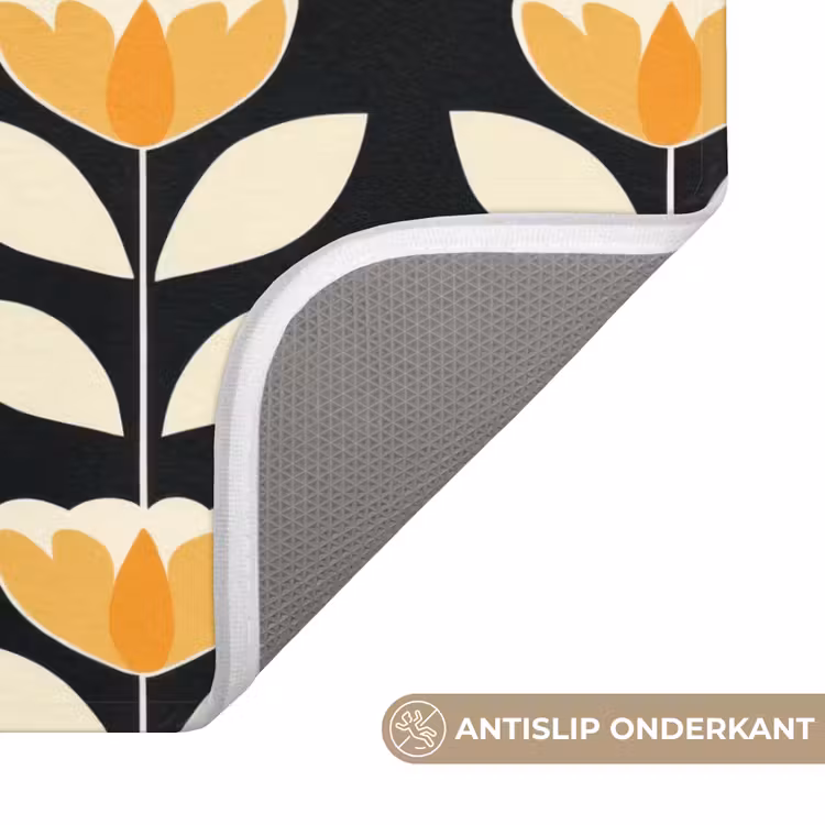 WC Mat - Retro - Bloem - Zwart - Okergeel — 4