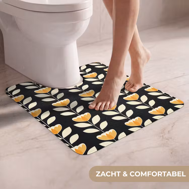 WC Mat - Retro - Bloem - Zwart - Okergeel — 5