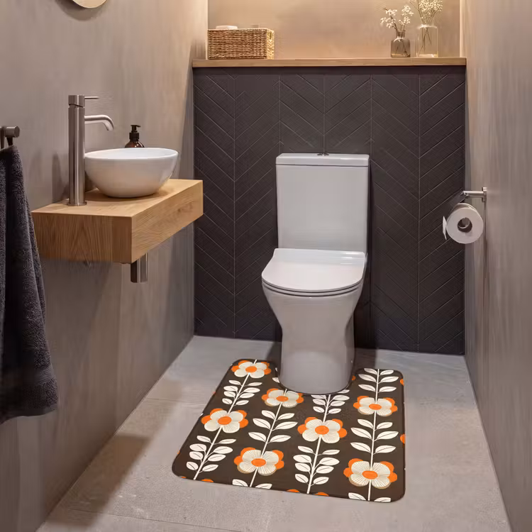 WC Mat - Bloemen - Retro - Bruin — 2