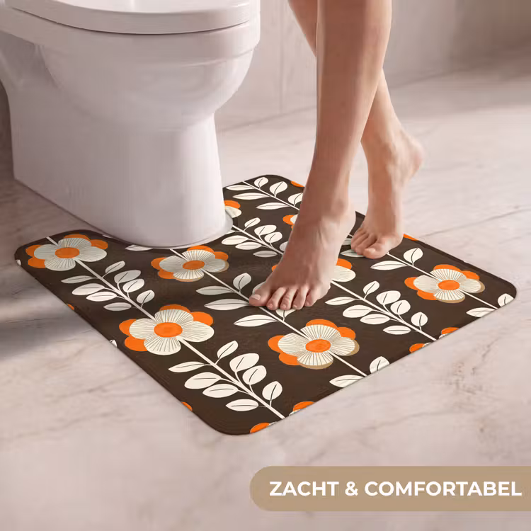 WC Mat - Bloemen - Retro - Bruin — 5