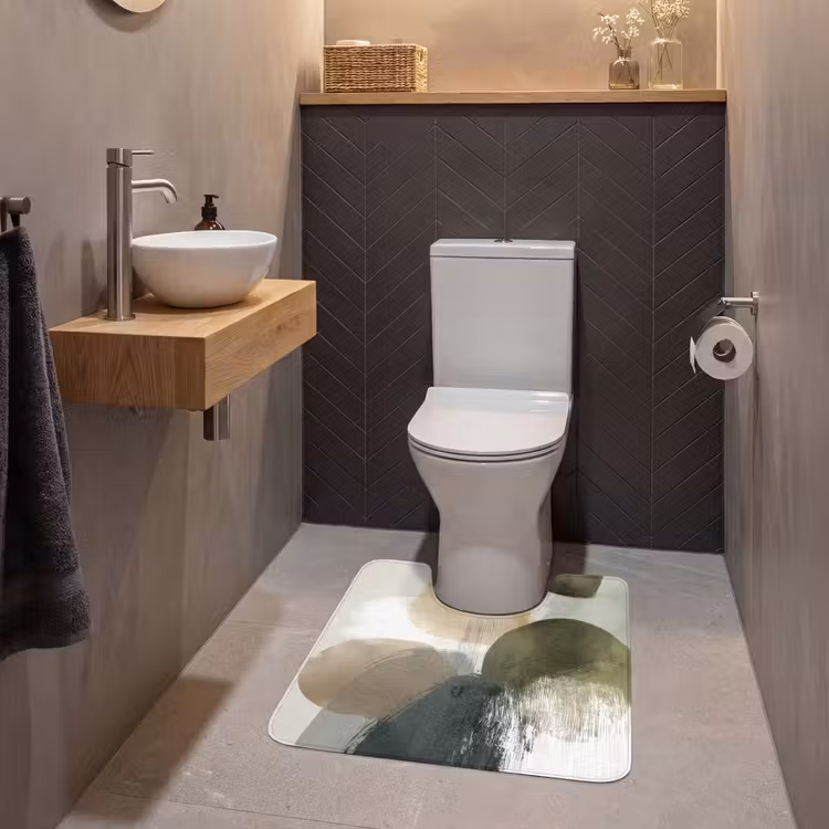 WC Mat - Minimalistisch - Cirkels - Penseelstreken - Beige — 2