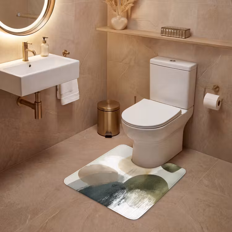 WC Mat - Minimalistisch - Cirkels - Penseelstreken - Beige — 3