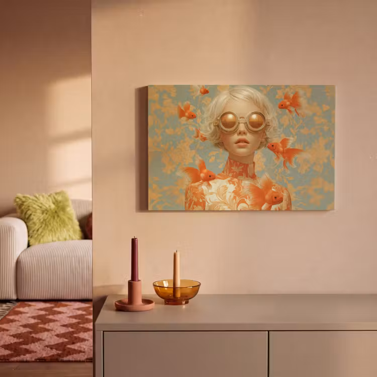 Canvas schilderij - Goudvissen - Oranje - Vrouw - Blond — 2
