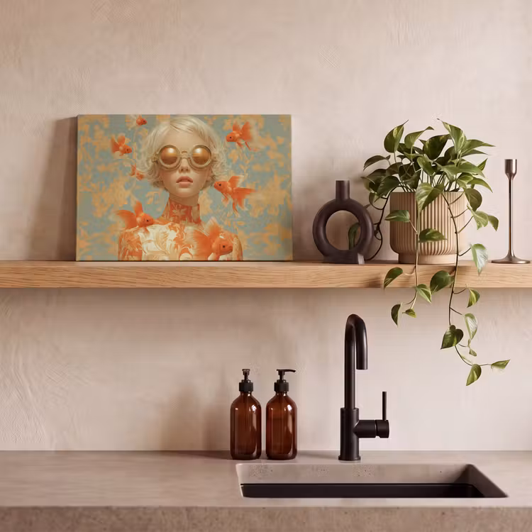 Canvas schilderij - Goudvissen - Oranje - Vrouw - Blond — 3