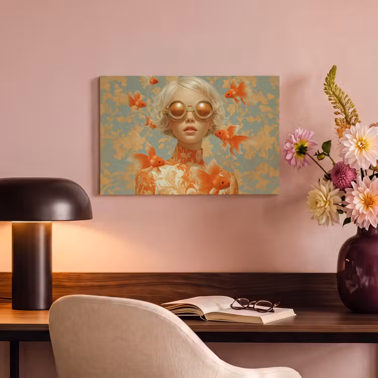 Canvas schilderij - Goudvissen - Oranje - Vrouw - Blond — 4