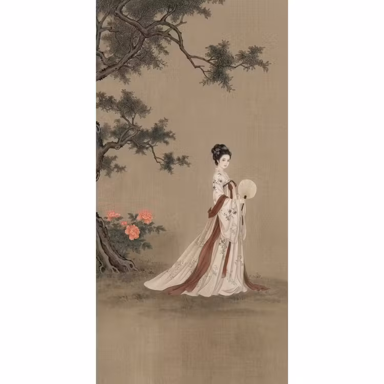 Behang - Vrouw - Azië - Kunst - Beige — 2