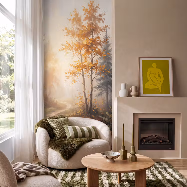 Behang - Bospad - Herfstbladeren - Natuur - Schilderachtig - Oranje — 1