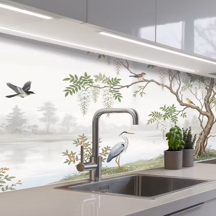 Keuken achterwand - Reiger - Landschap - Groen — 2