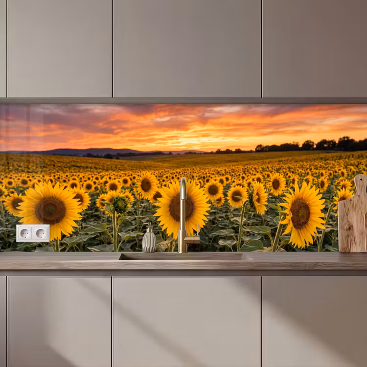 Keuken achterwand - Zonnebloemen - Heuvellandschap - Geel — 1