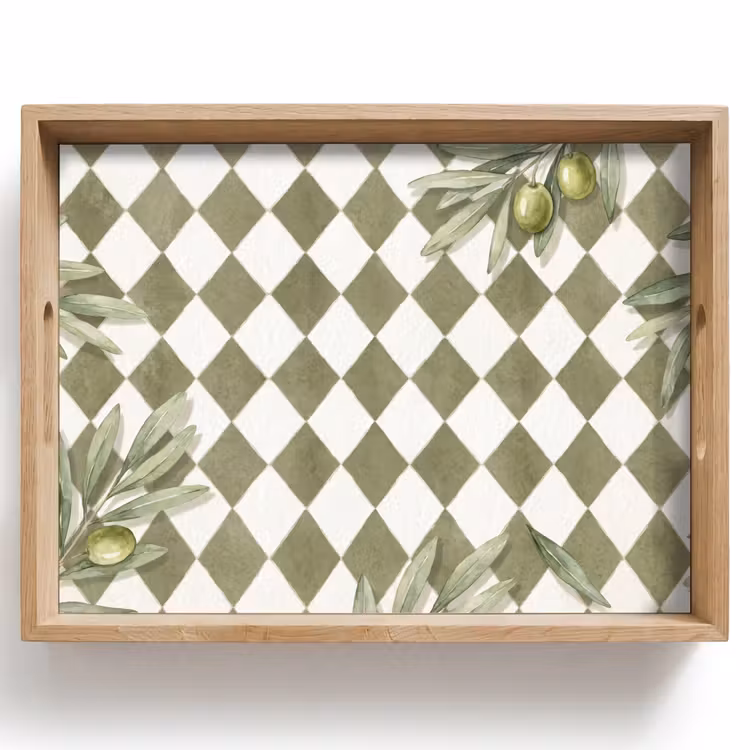 Dienblad - Plant - Olijftakken - Waterverf - Mediterraan - Groen — 1