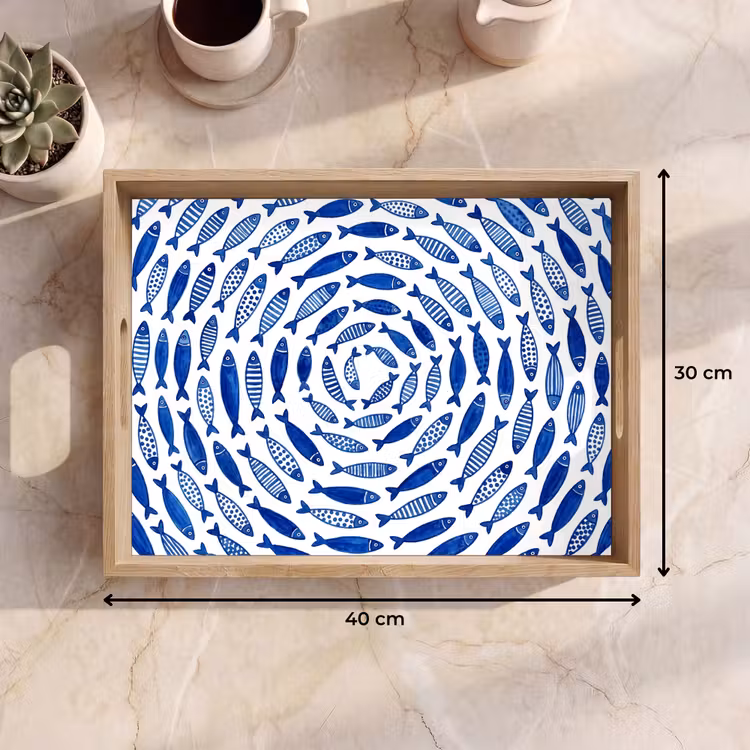 Dienblad - Vis - Patroon - Onderwater - Abstract - Blauw — 9