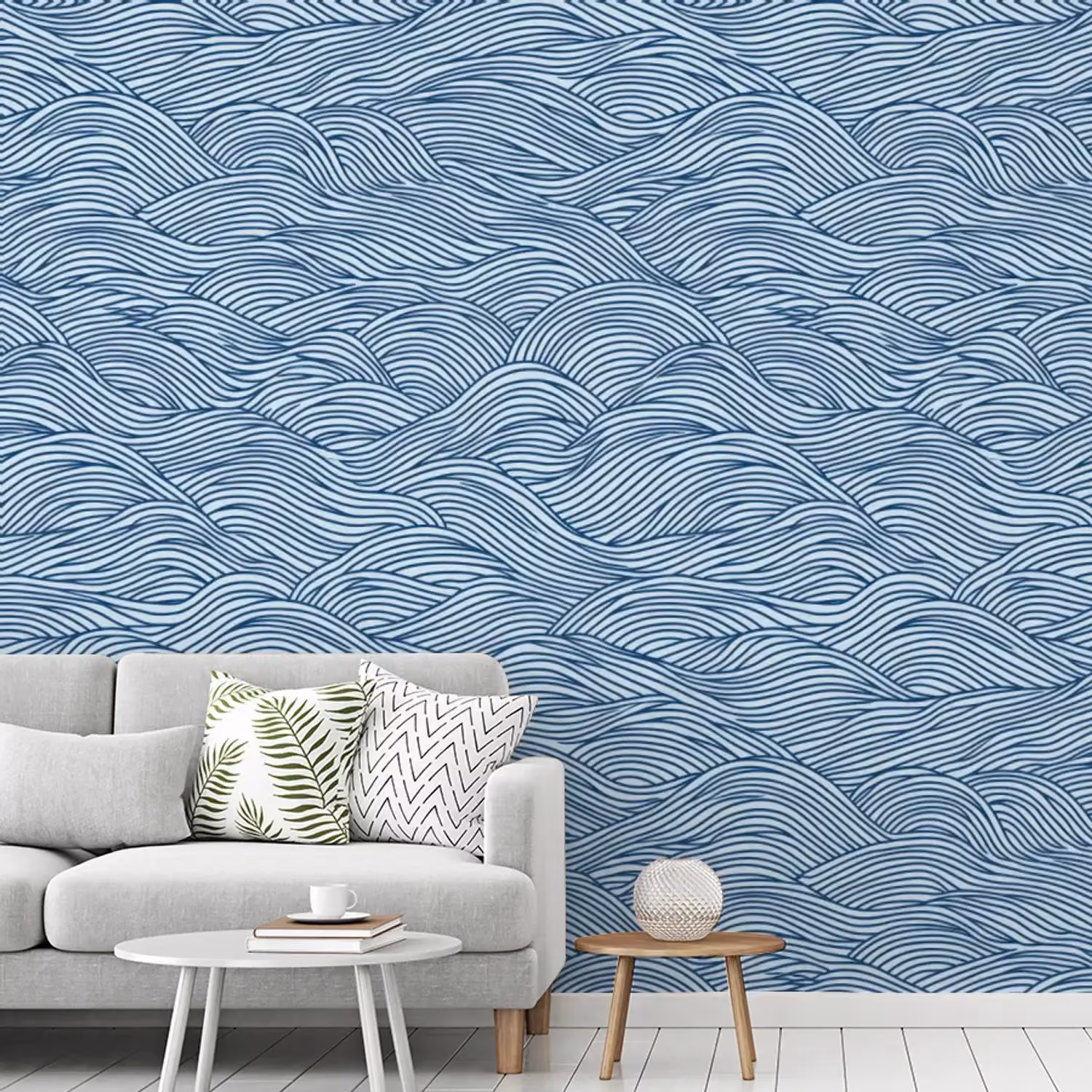 Behang - Golven - Ritmisch - Blauw