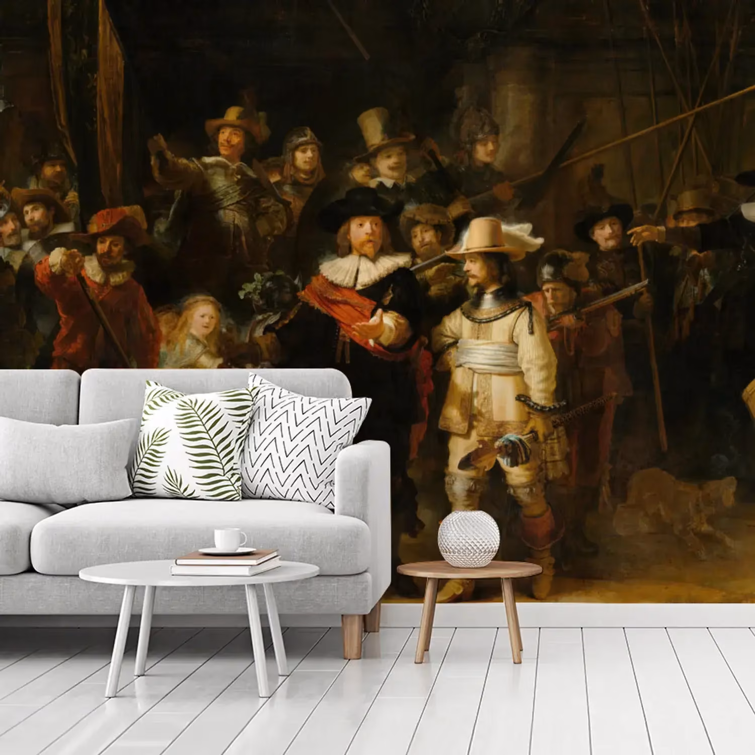 Behang met de nachtwacht van Rembrandt van Rijn