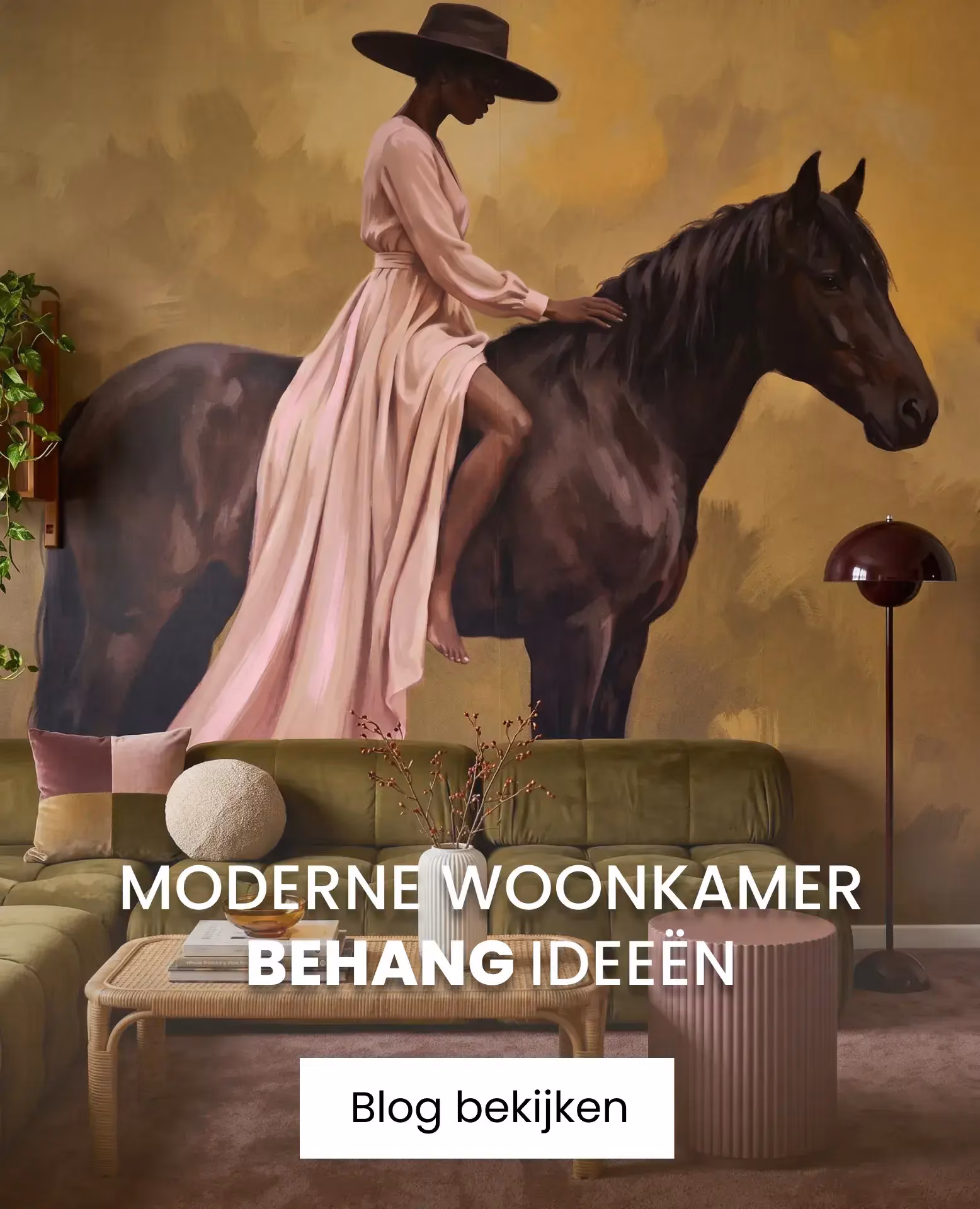 behang met vrouw die op paard rijdt