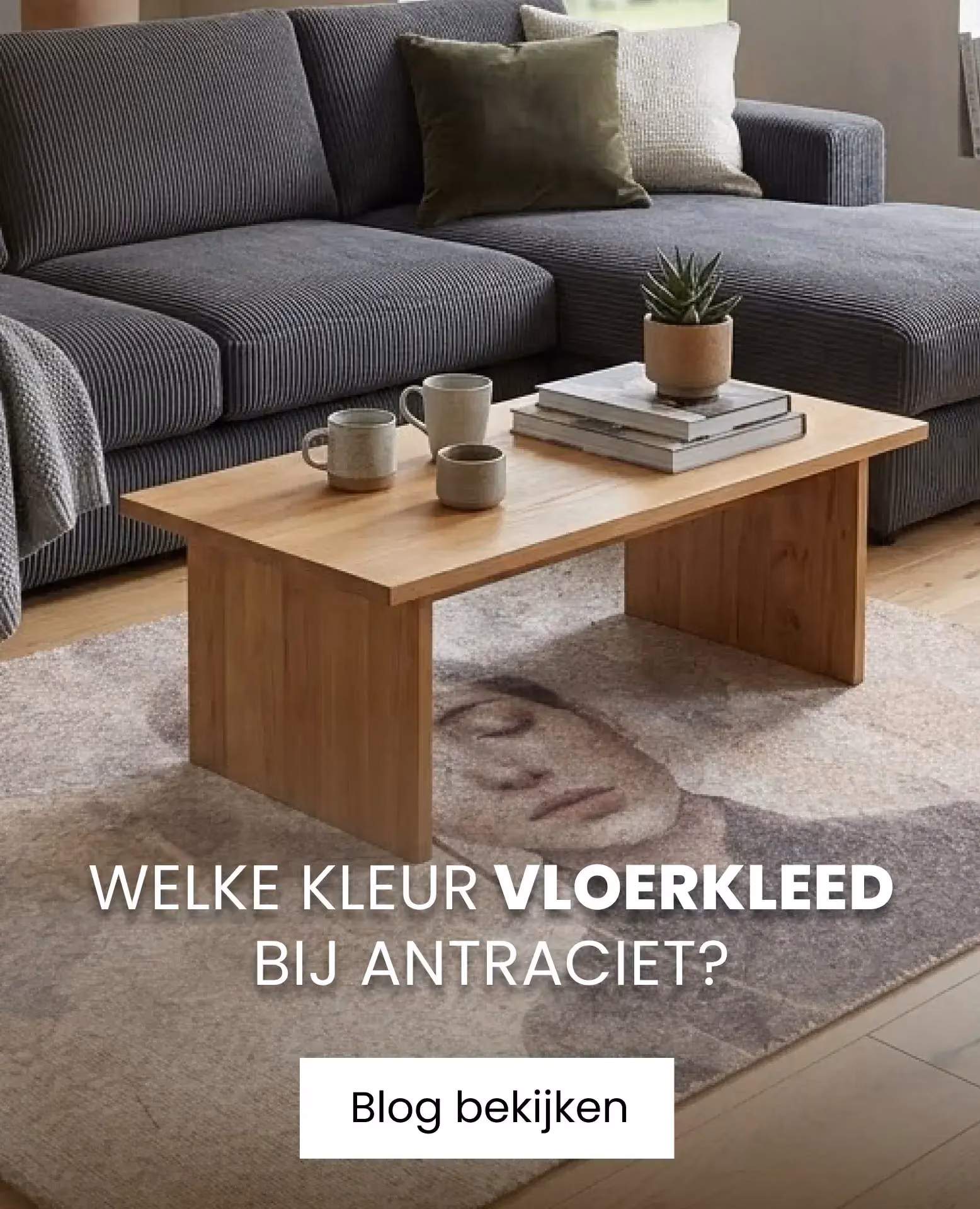 beige vloerkleed bij antracieten bank