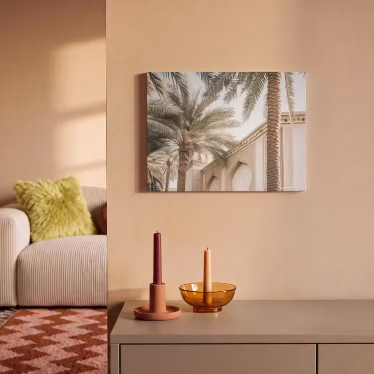 Akoestisch schilderij - Gebouw - Palmbomen - Beige - Zon — 2