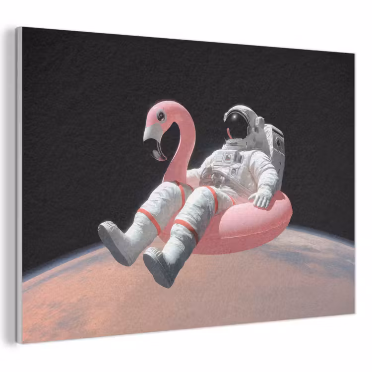 Akoestisch schilderij - Astronaut - Flamingo - Zwemband - Roze — 1