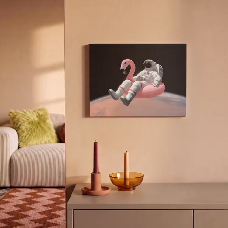 Akoestisch schilderij - Astronaut - Flamingo - Zwemband - Roze — 2