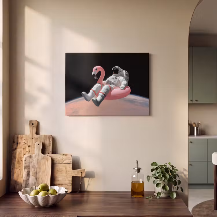 Akoestisch schilderij - Astronaut - Flamingo - Zwemband - Roze — 3