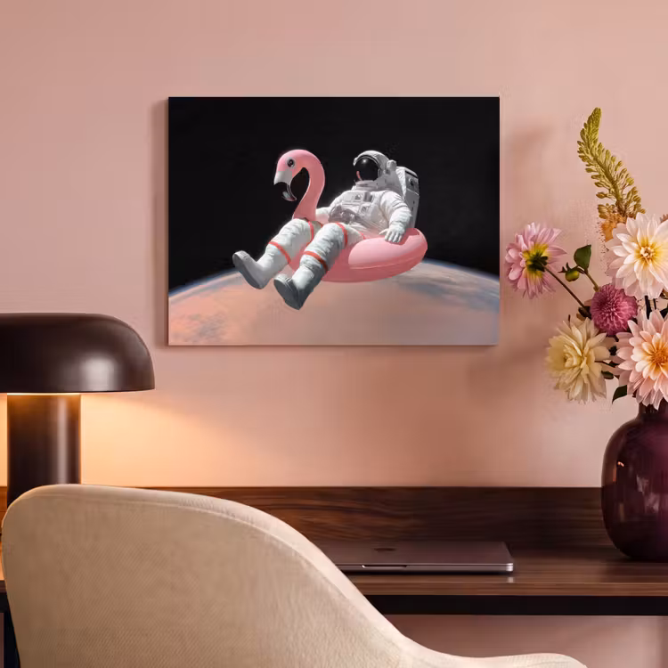 Akoestisch schilderij - Astronaut - Flamingo - Zwemband - Roze — 4