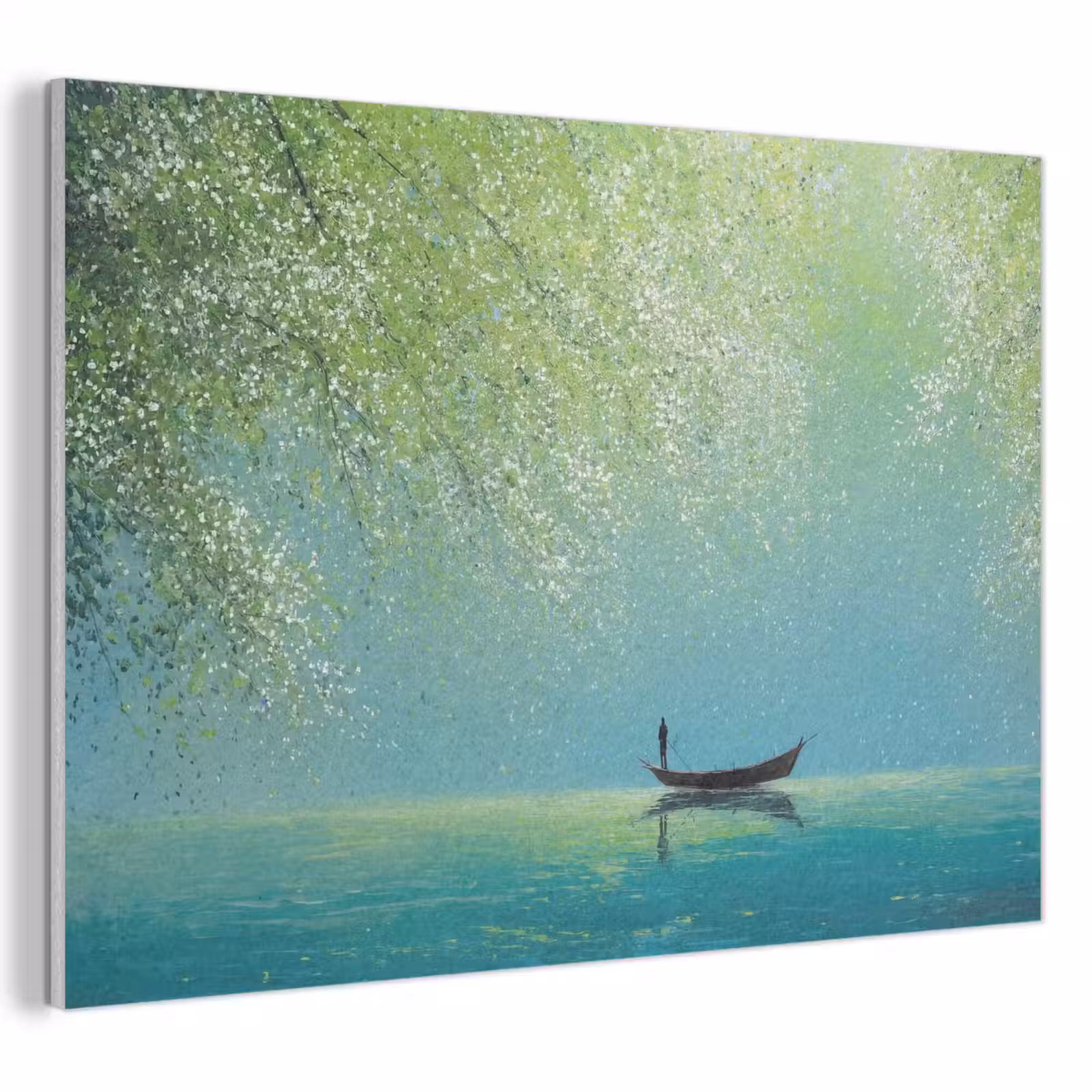 Akoestisch schilderij - Bootje - Water - Bladeren - Bloesems — 1