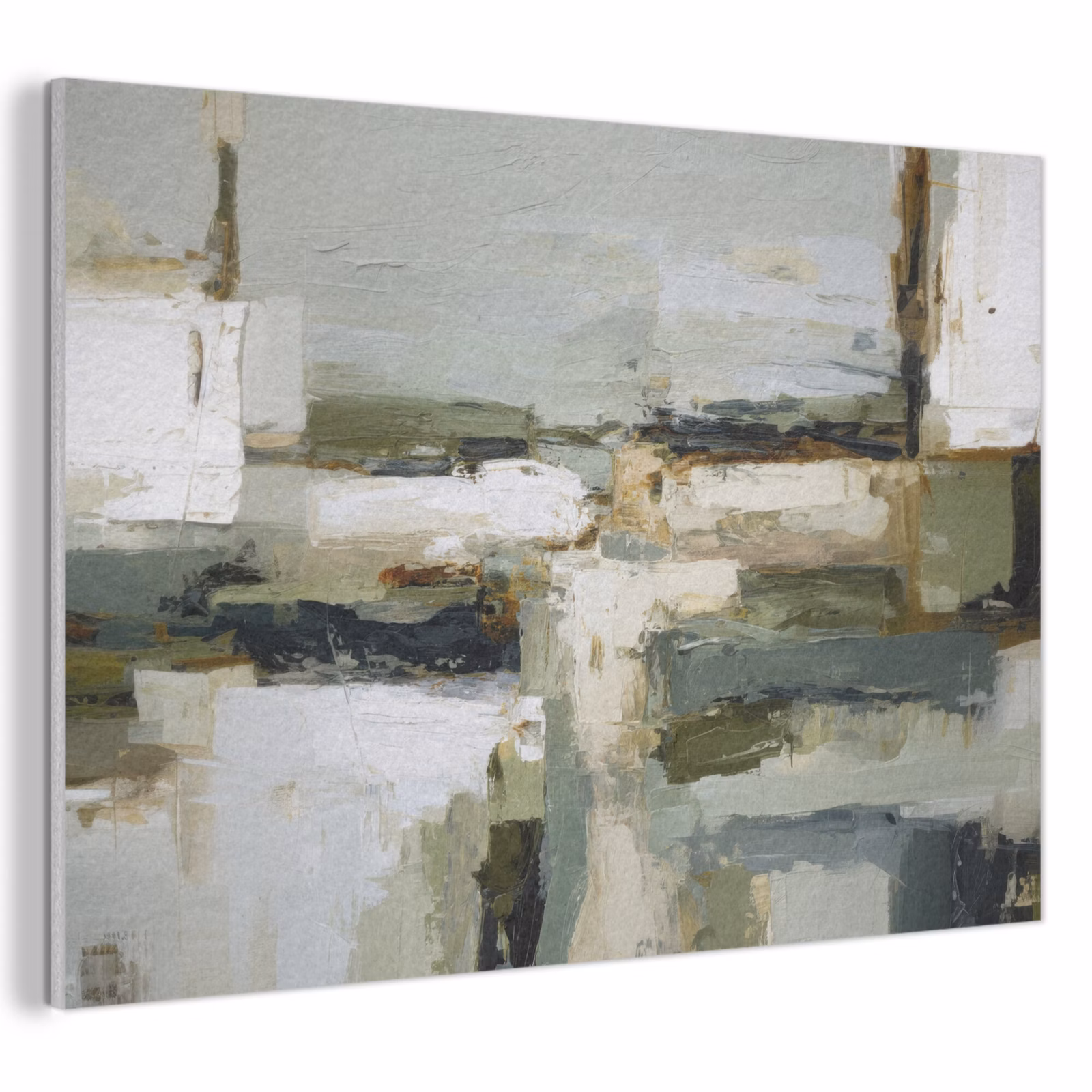 Akoestisch schilderij - Penseelstreken - Groen - Abstract - Japandi — 1