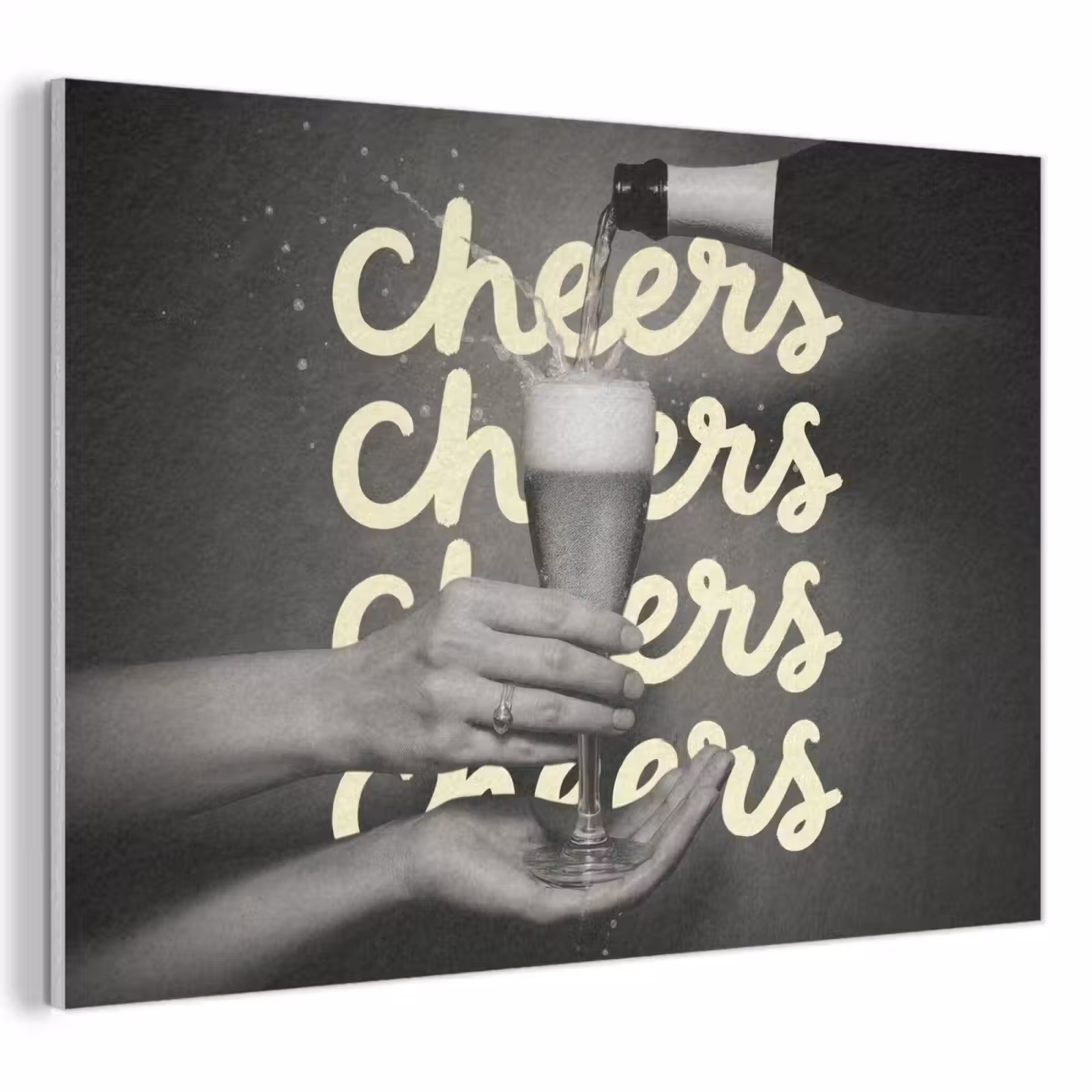 Akoestisch schilderij - Cheers - Wijn - Zwart - Wit — 1