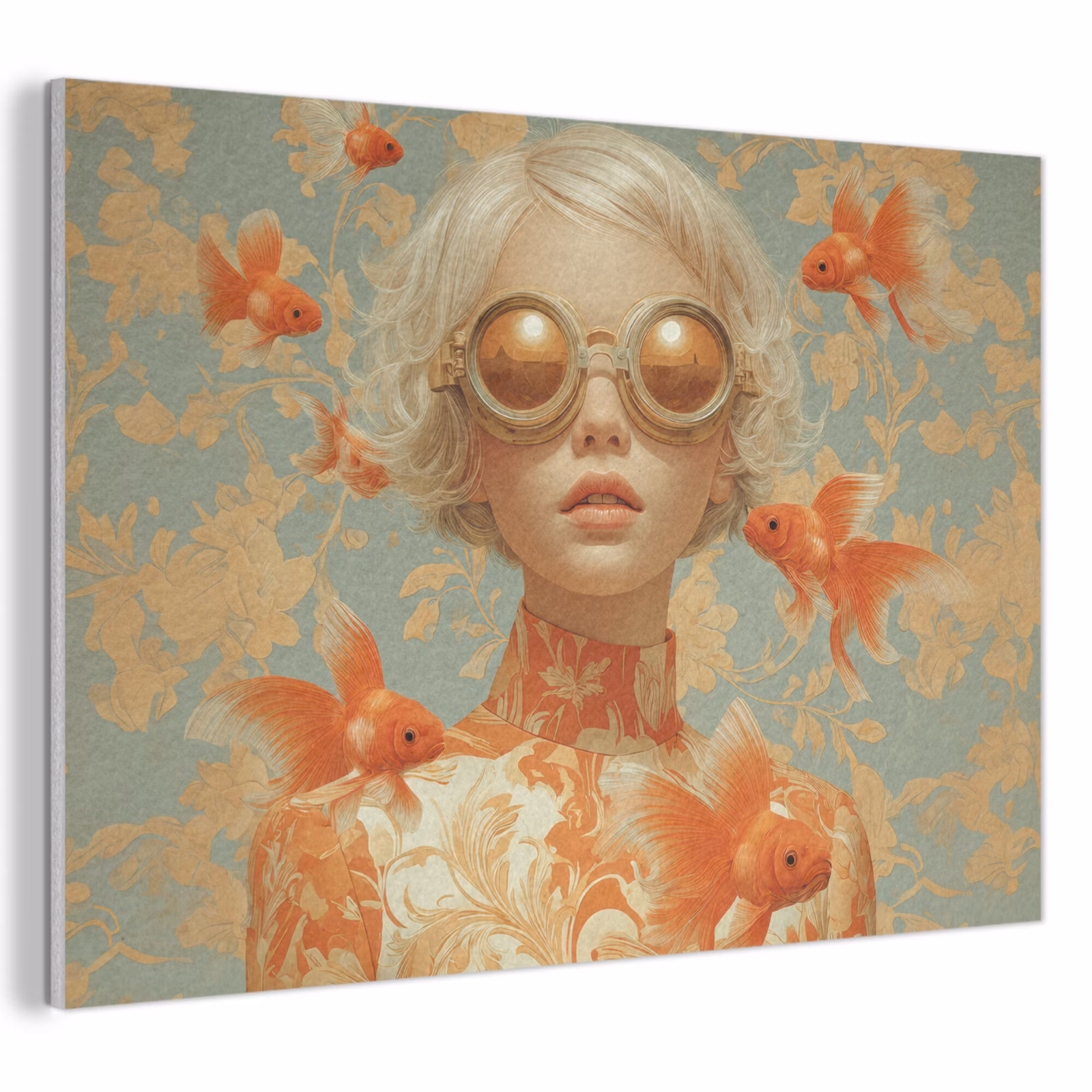 Akoestisch schilderij - Goudvissen - Oranje - Vrouw - Blond — 1