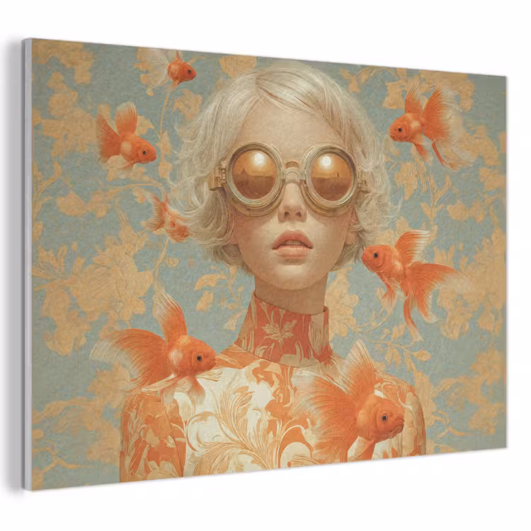 Akoestisch schilderij - Goudvissen - Oranje - Vrouw - Blond — 1