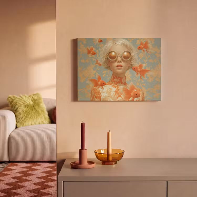 Akoestisch schilderij - Goudvissen - Oranje - Vrouw - Blond — 2