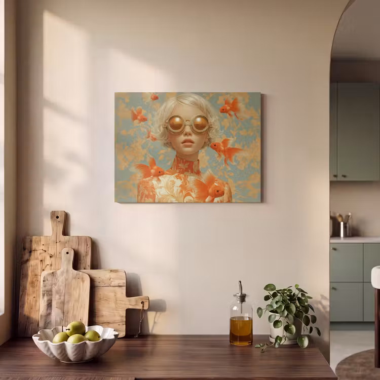 Akoestisch schilderij - Goudvissen - Oranje - Vrouw - Blond — 3