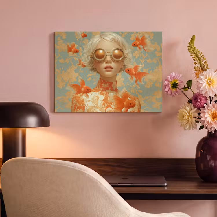 Akoestisch schilderij - Goudvissen - Oranje - Vrouw - Blond — 4