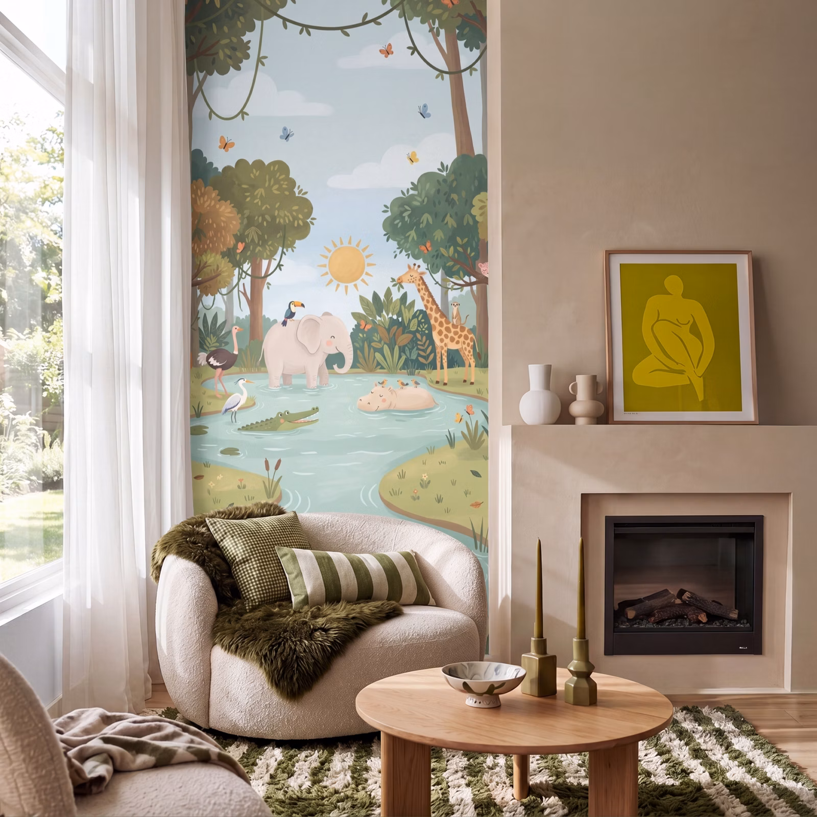 Behang - Jungle - Oase - Dieren - Kleurrijk — 1