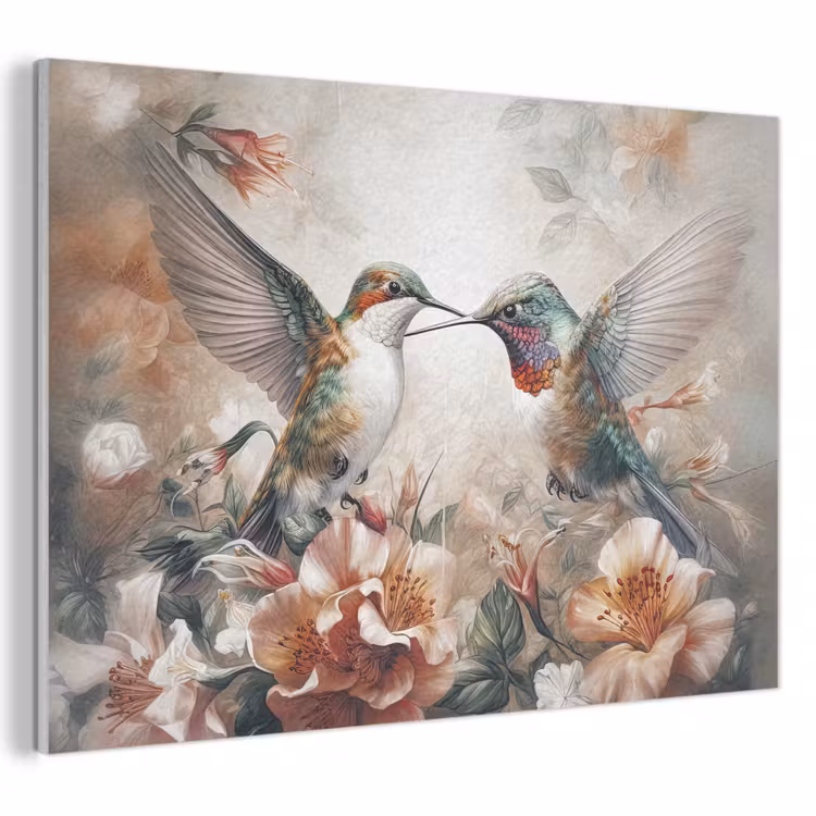 Akoestisch schilderij - Kolibrie - Vogels - Bloemen - Natuur — 1