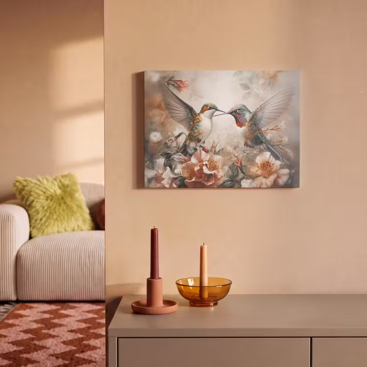 Akoestisch schilderij - Kolibrie - Vogels - Bloemen - Natuur — 2