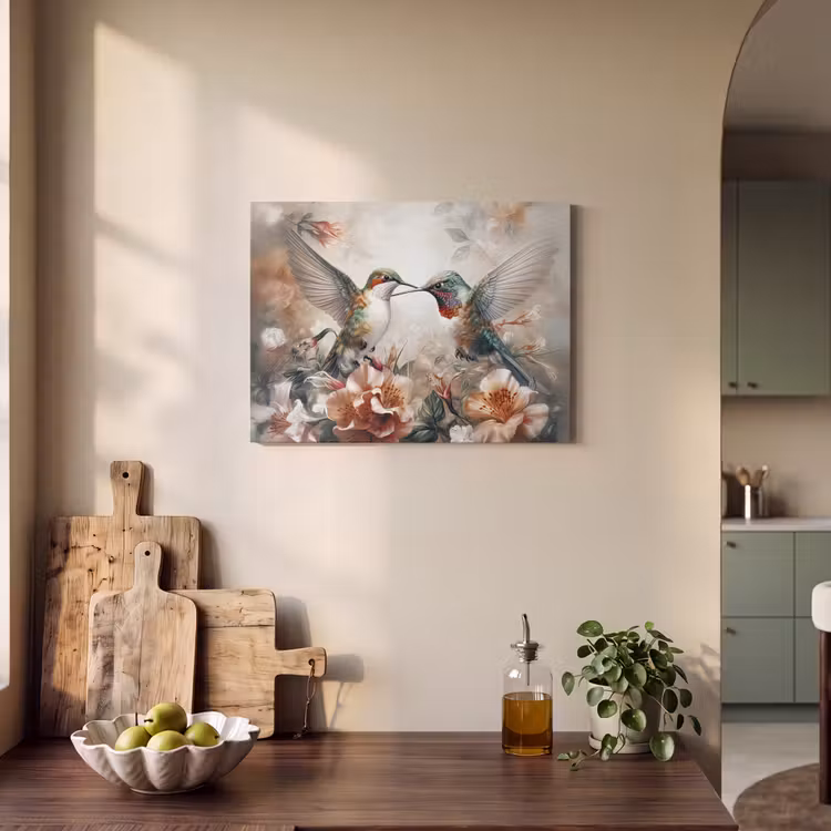 Akoestisch schilderij - Kolibrie - Vogels - Bloemen - Natuur — 3