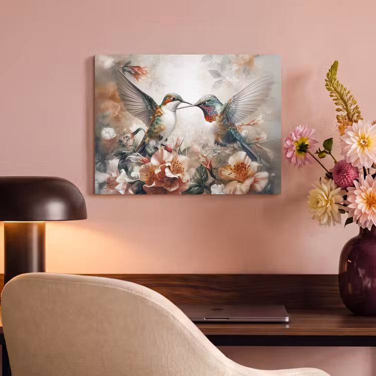 Akoestisch schilderij - Kolibrie - Vogels - Bloemen - Natuur — 4