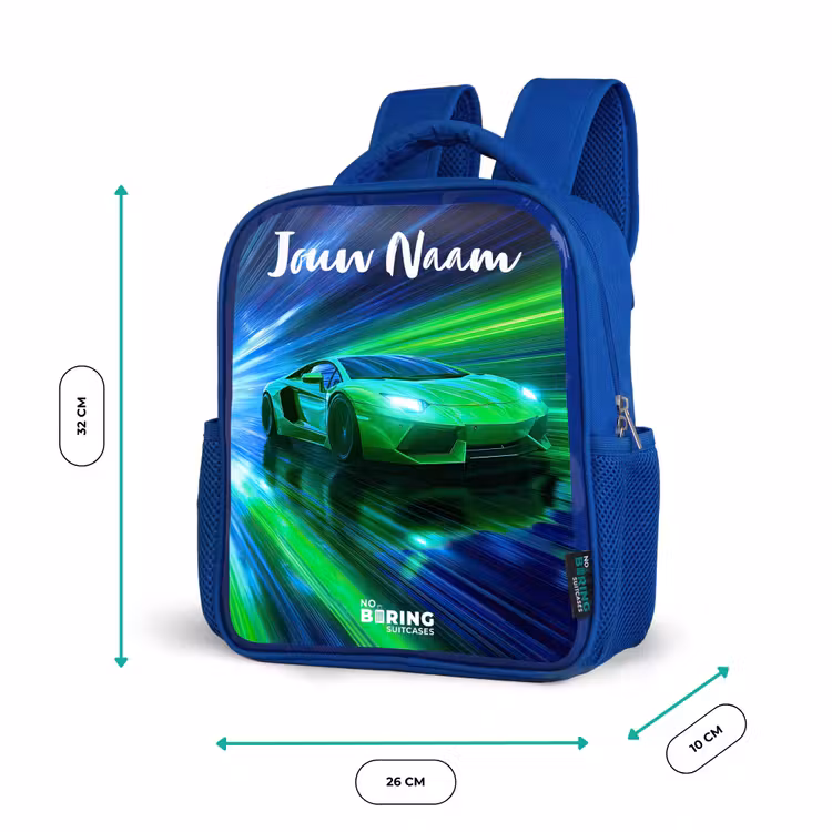 Rugzak kind met naam - Blauw Sportauto - Groen - Snelheidslijnen - Neon — 5