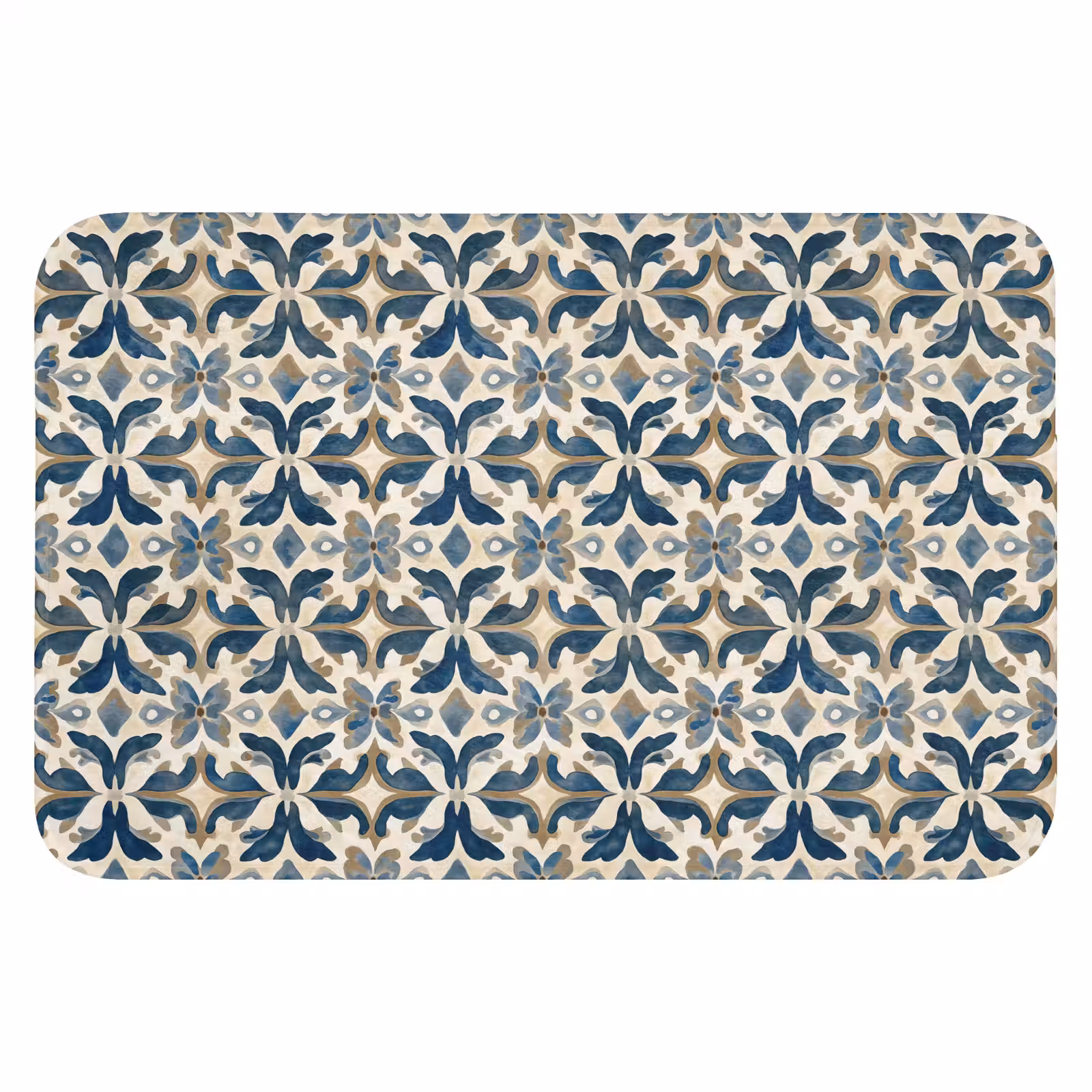 Badmat - Tegel - Patroon - Blauw - Beige — 1